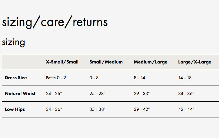 Commando leggings size chart Clearance