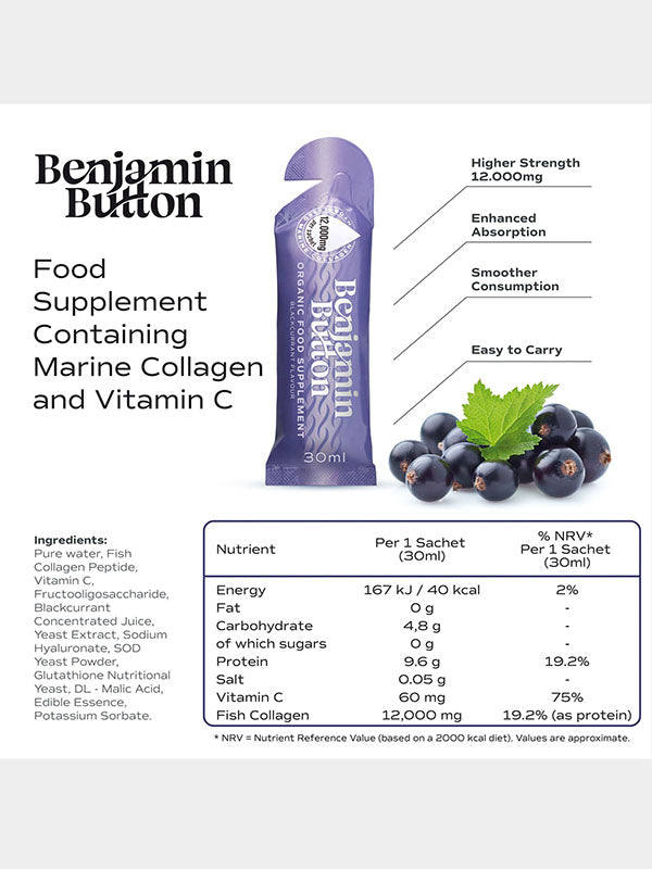 Benjamin Button Marine Collagen & Vit C Blackcurrant Sachets (14pk)