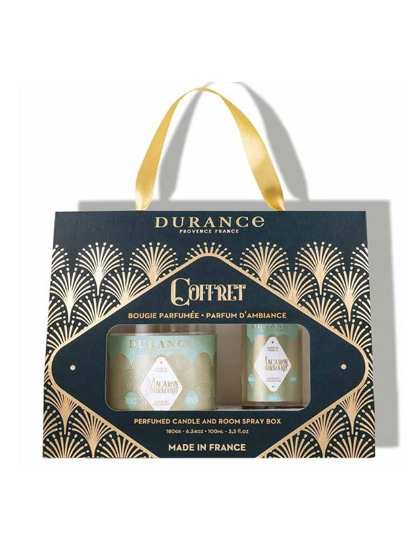 Durance Coffret Bougie Parfumee Macaron Gourmand (Candle & Room Spray Set)