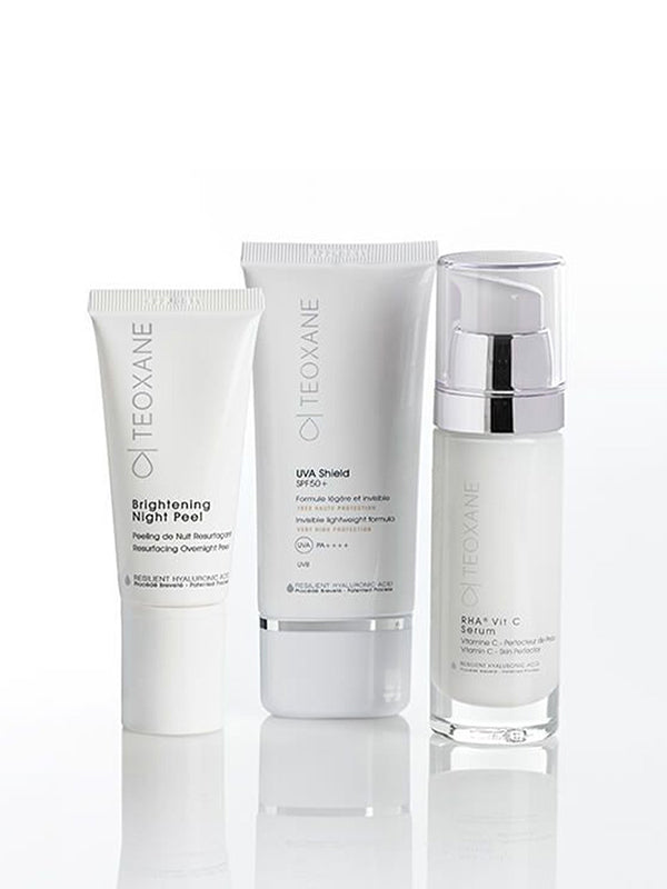 Teoxane Brightening Routine (Brightening Night Peel, RHA Vit C Serum & UVA Shield SPF50+)