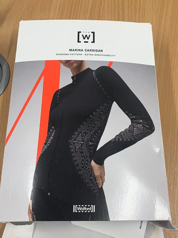 Wolford Marina Cardigan Ash/Black M (damaged box)