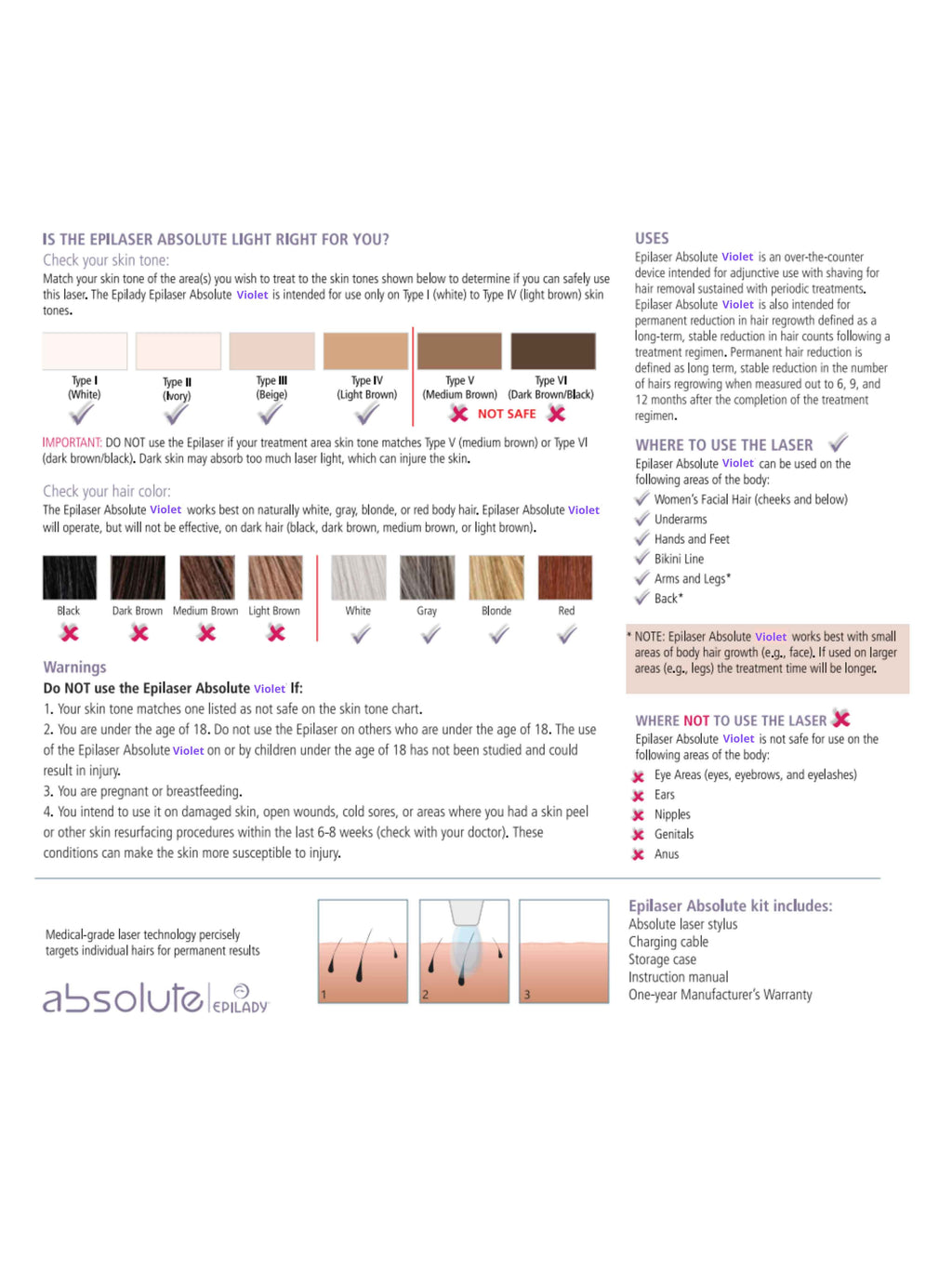 Epilady Absolute Laser Hair Removal Device - Violet