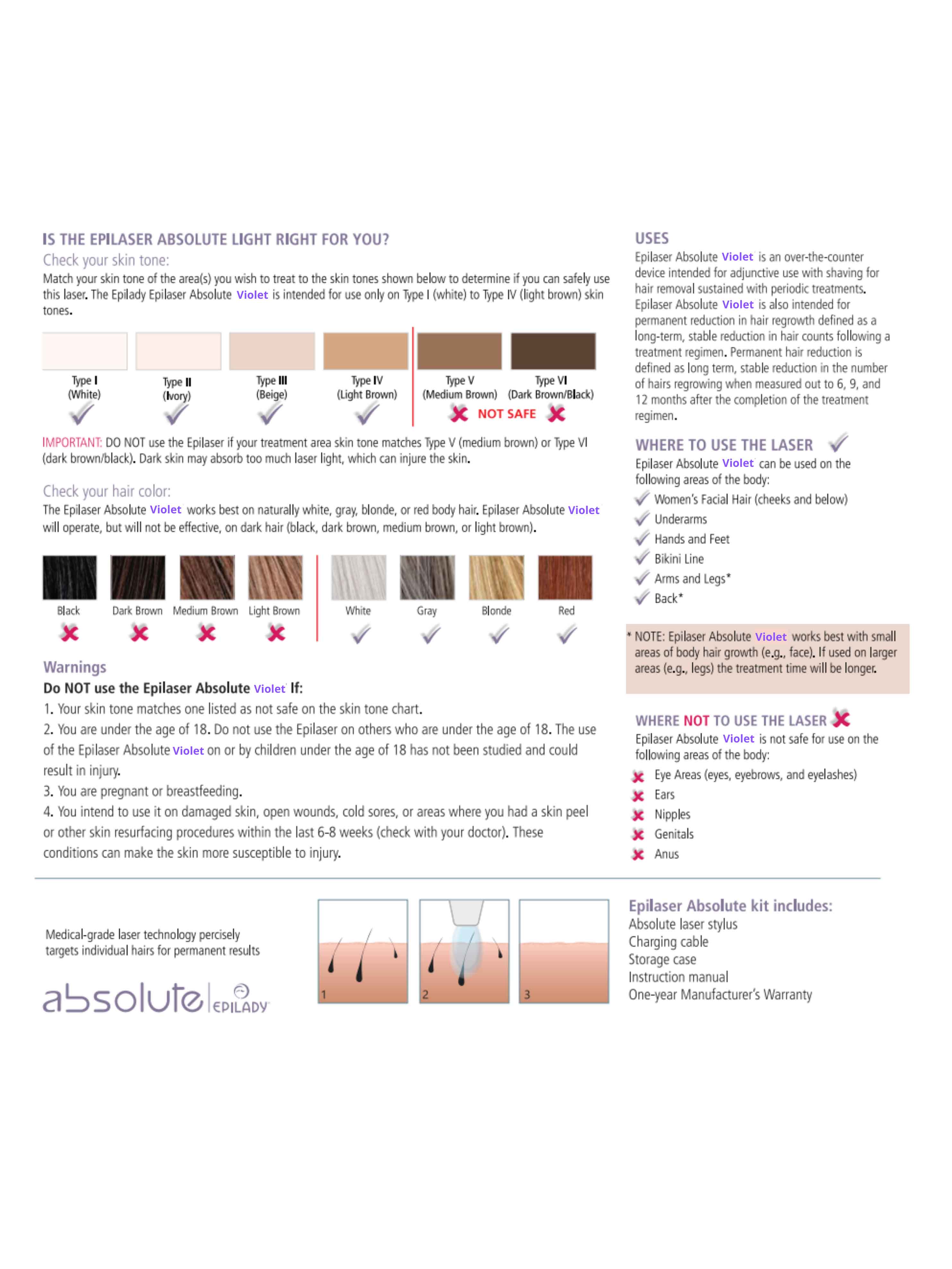 Epilady Absolute Laser Hair Removal Device - Violet