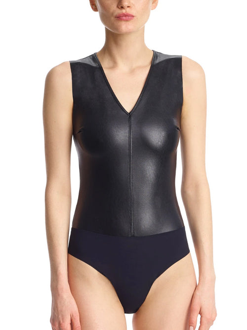 Commando Faux Leather V-Neck Bodysuit
